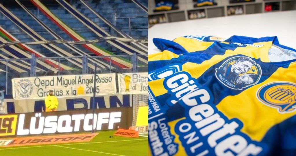 Los homenajes para Russo en Vélez - Rosario Central: bandera, camiseta especial, un cuadro y los dos trofeos