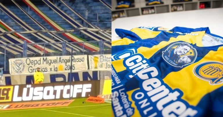 Los homenajes para Russo en Vélez - Rosario Central: bandera, camiseta especial, un cuadro y los dos trofeos