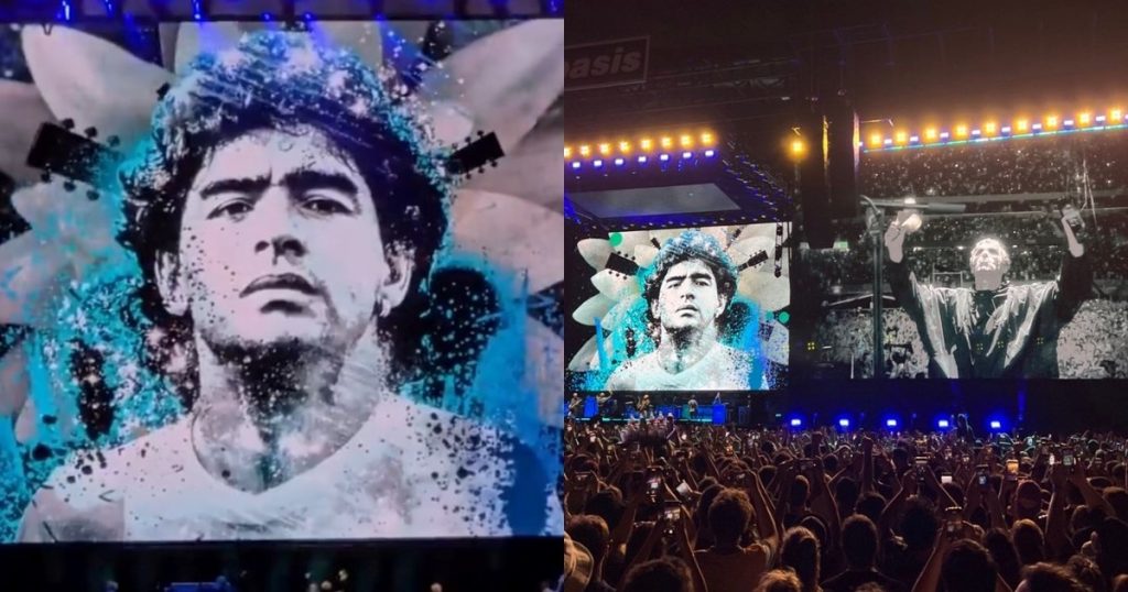 Oasis homenajeó a Maradona en el Monumental y la gente respondió con cantos para él